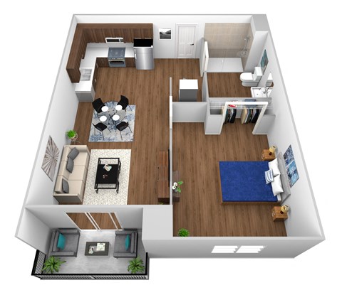 Floor plan for 1 bed, 1 bath, 463 sqft